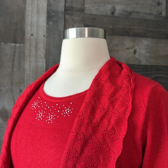 Briggs vintage red ruffle sweater medium sparkly Christmas holiday party winter - Picture 5 of 11